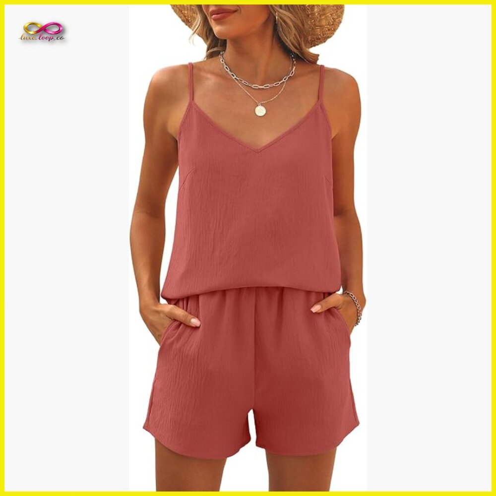 V-Neck Tank Top Shorts Set Loose Fit Lounge Wear Summer Travel Outfit